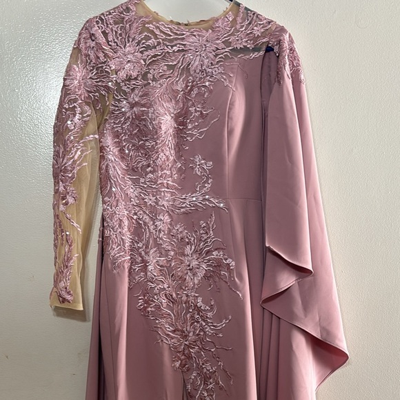 Mauve One-Shoulder Embroidered Evening Dress - Picture 6 of 12